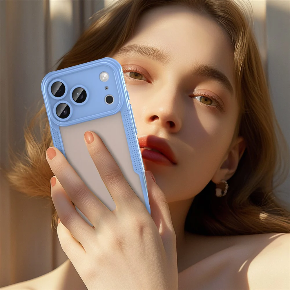 For iPhone 17 Pro Max Case PC + TPU Semi-Transparent Frosted Finish Protective Phone Cover - Blue - Image 4