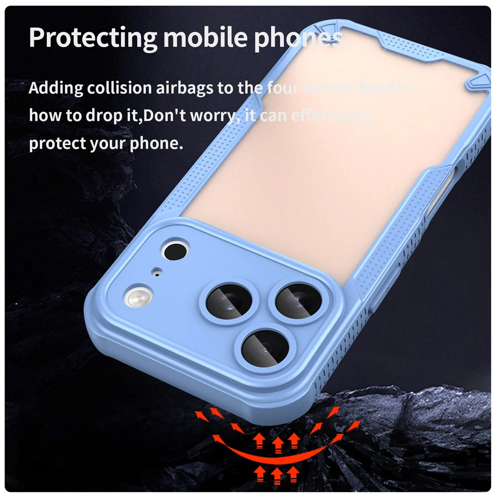 For iPhone 17 Pro Max Case PC + TPU Semi-Transparent Frosted Finish Protective Phone Cover - Blue - Image 5