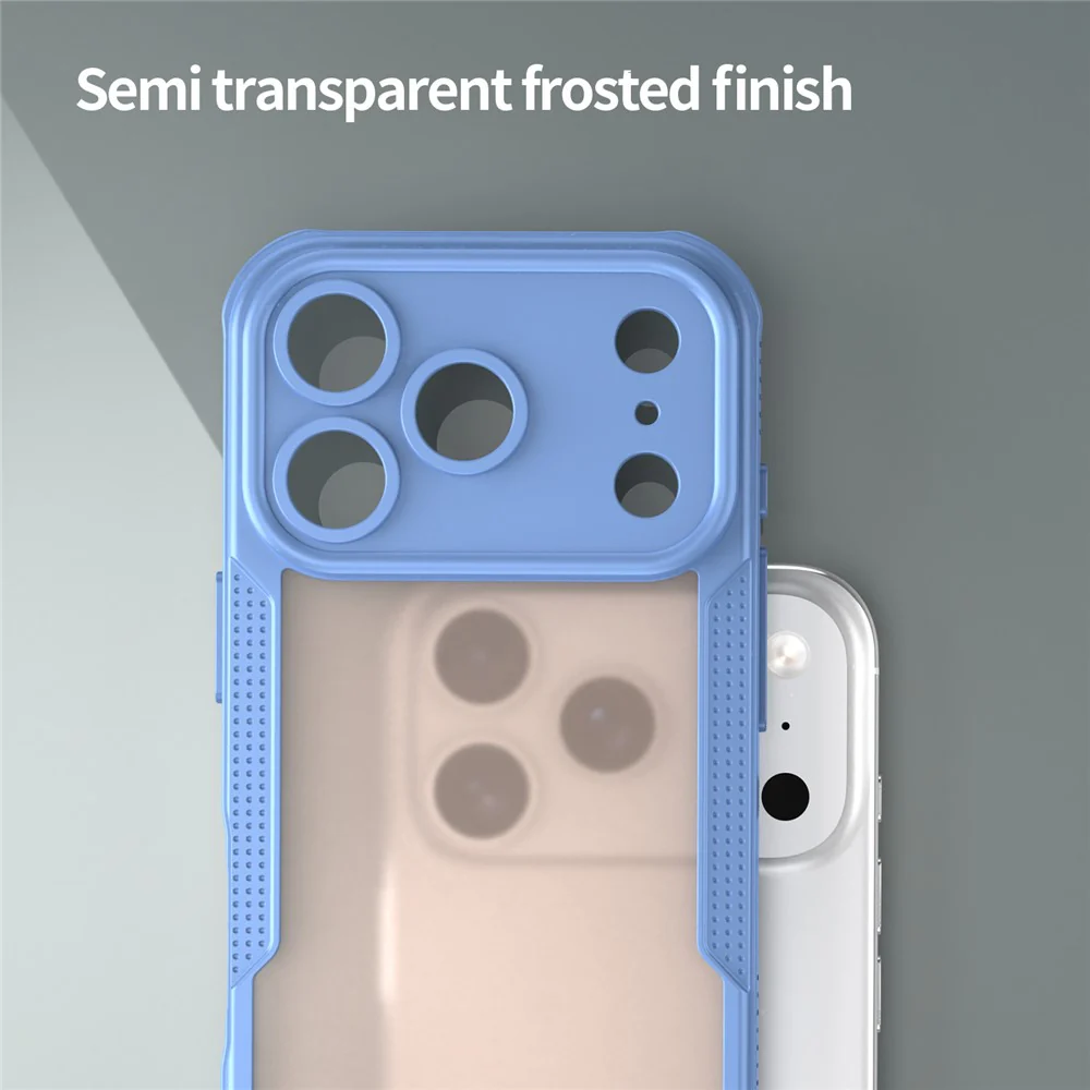 For iPhone 17 Pro Max Case PC + TPU Semi-Transparent Frosted Finish Protective Phone Cover - Blue - Image 6