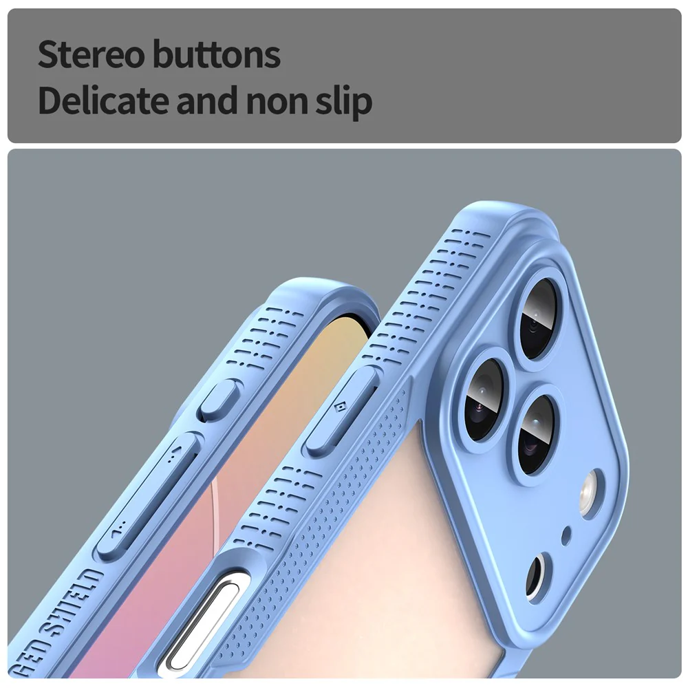 For iPhone 17 Pro Max Case PC + TPU Semi-Transparent Frosted Finish Protective Phone Cover - Blue - Image 7