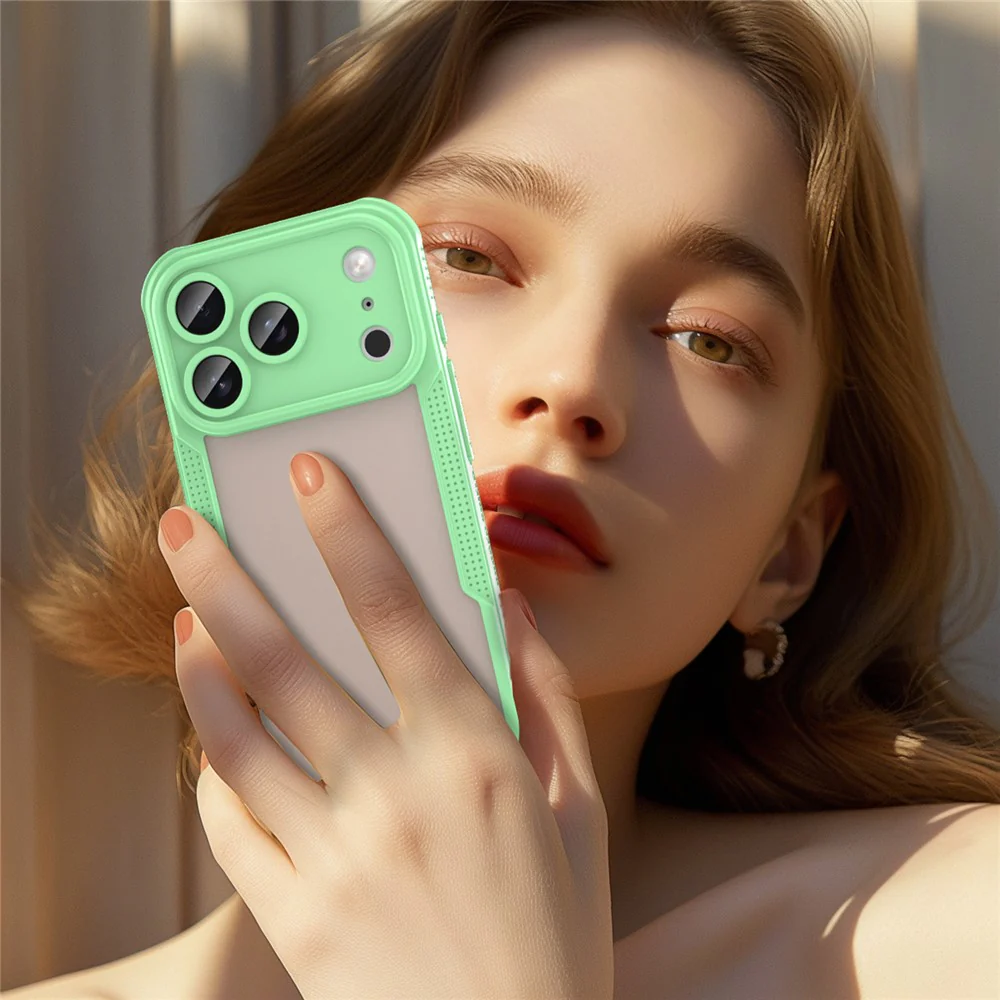 For iPhone 17 Pro Max Case PC + TPU Semi-Transparent Frosted Finish Protective Phone Cover - Green - Image 4