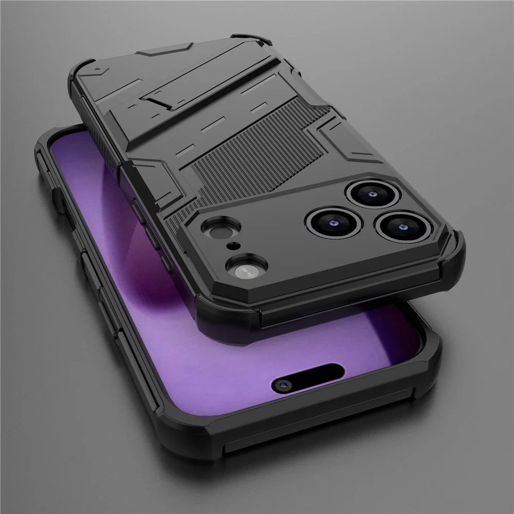 For iPhone 17 Pro Max Case PC + TPU Shockproof Phone Cover with Kickstand - Black - Image 6