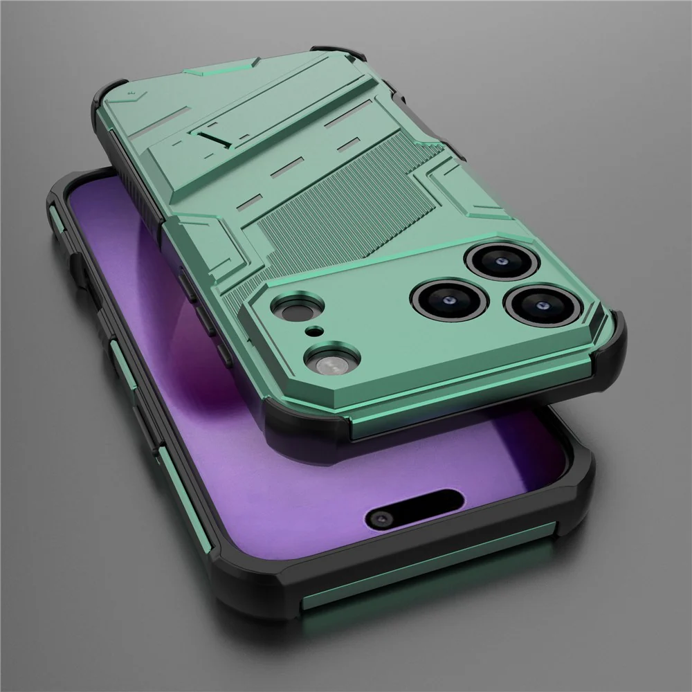 For iPhone 17 Pro Max Case PC + TPU Shockproof Phone Cover with Kickstand - Green - Image 5