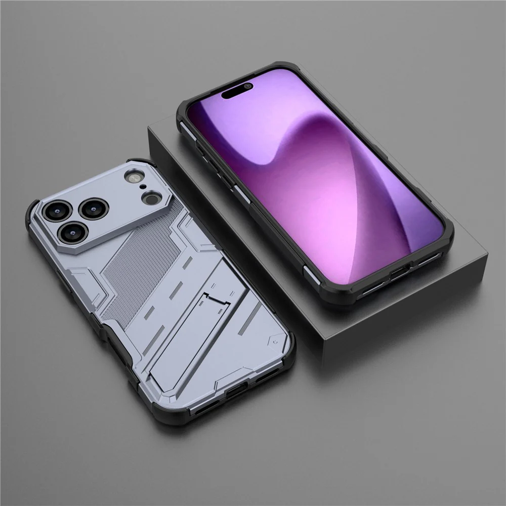 For iPhone 17 Pro Max Case PC + TPU Shockproof Phone Cover with Kickstand - Grey - Image 5