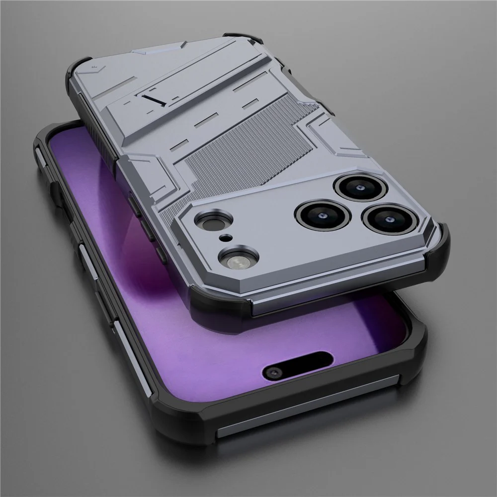 For iPhone 17 Pro Max Case PC + TPU Shockproof Phone Cover with Kickstand - Grey - Image 6
