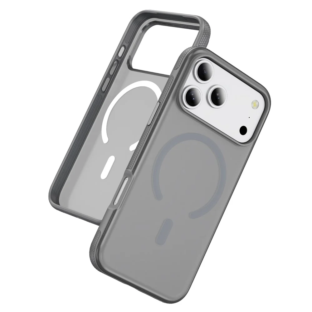 For iPhone 17 Pro Max Case PC + TPU Skin Touch Anti-drop Phone Cover Compatible with MagSafe - Grey+Black - Image 2