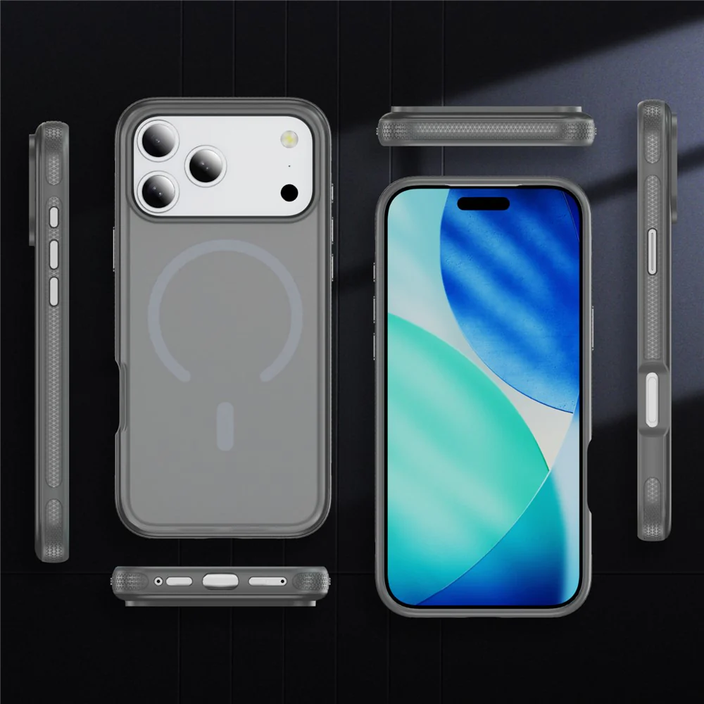 For iPhone 17 Pro Max Case PC + TPU Skin Touch Anti-drop Phone Cover Compatible with MagSafe - Grey+Black - Image 3