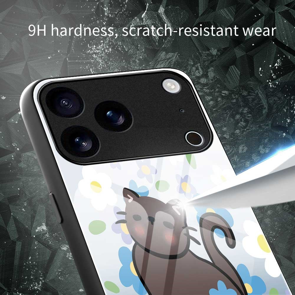 For iPhone 17 Pro Max Case PC TPU Tempered Glass Pattern Printing Anti Drop Phone Back Cover - B0255 - Image 6