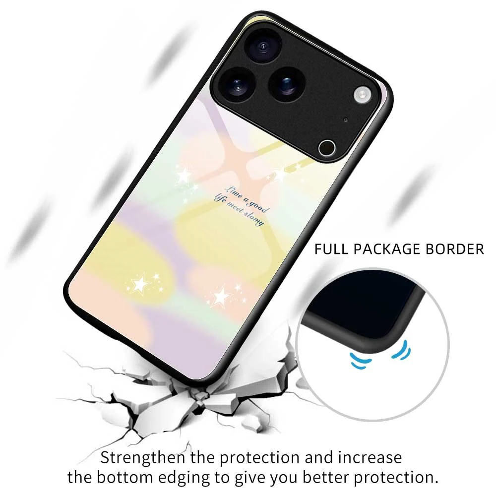 For iPhone 17 Pro Max Case PC TPU Tempered Glass Pattern Printing Anti Drop Phone Back Cover - B0260 - Image 3