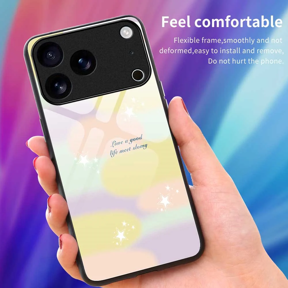 For iPhone 17 Pro Max Case PC TPU Tempered Glass Pattern Printing Anti Drop Phone Back Cover - B0260 - Image 4