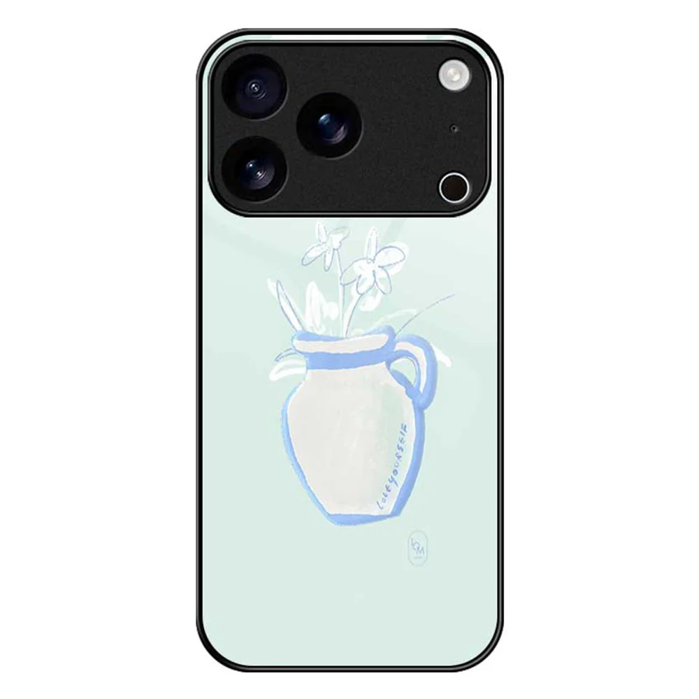 For iPhone 17 Pro Max Case PC TPU Tempered Glass Pattern Printing Shockproof Phone Back Cover - B0318