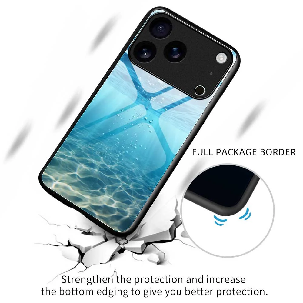 For iPhone 17 Pro Max Case PC TPU Tempered Glass Pattern Printing Shockproof Phone Back Cover - B0338 - Image 3
