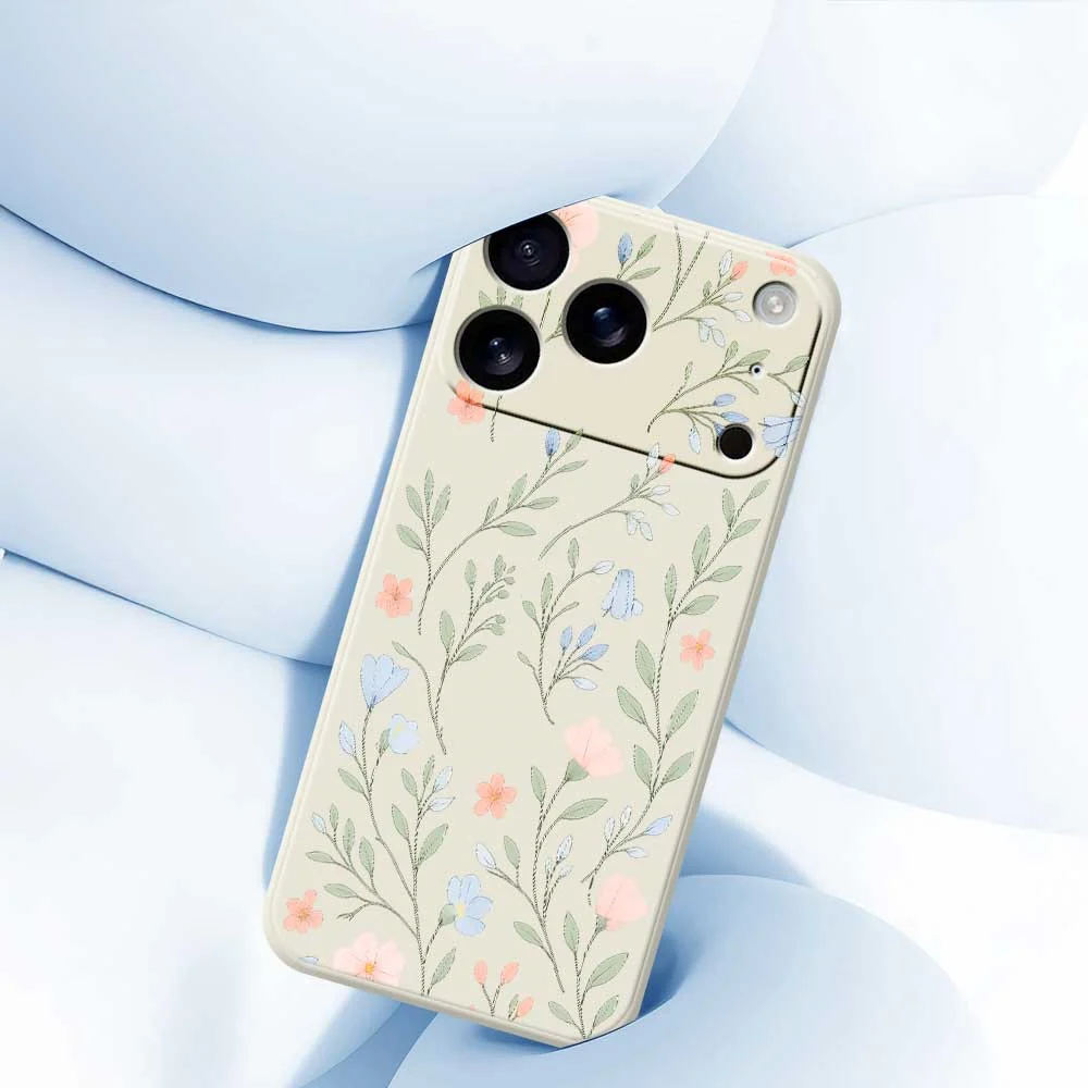 For iPhone 17 Pro Max Case Pink Blue Flowers Pattern Printing Straight Edge TPU Phone Back Cover - Beige - Image 5