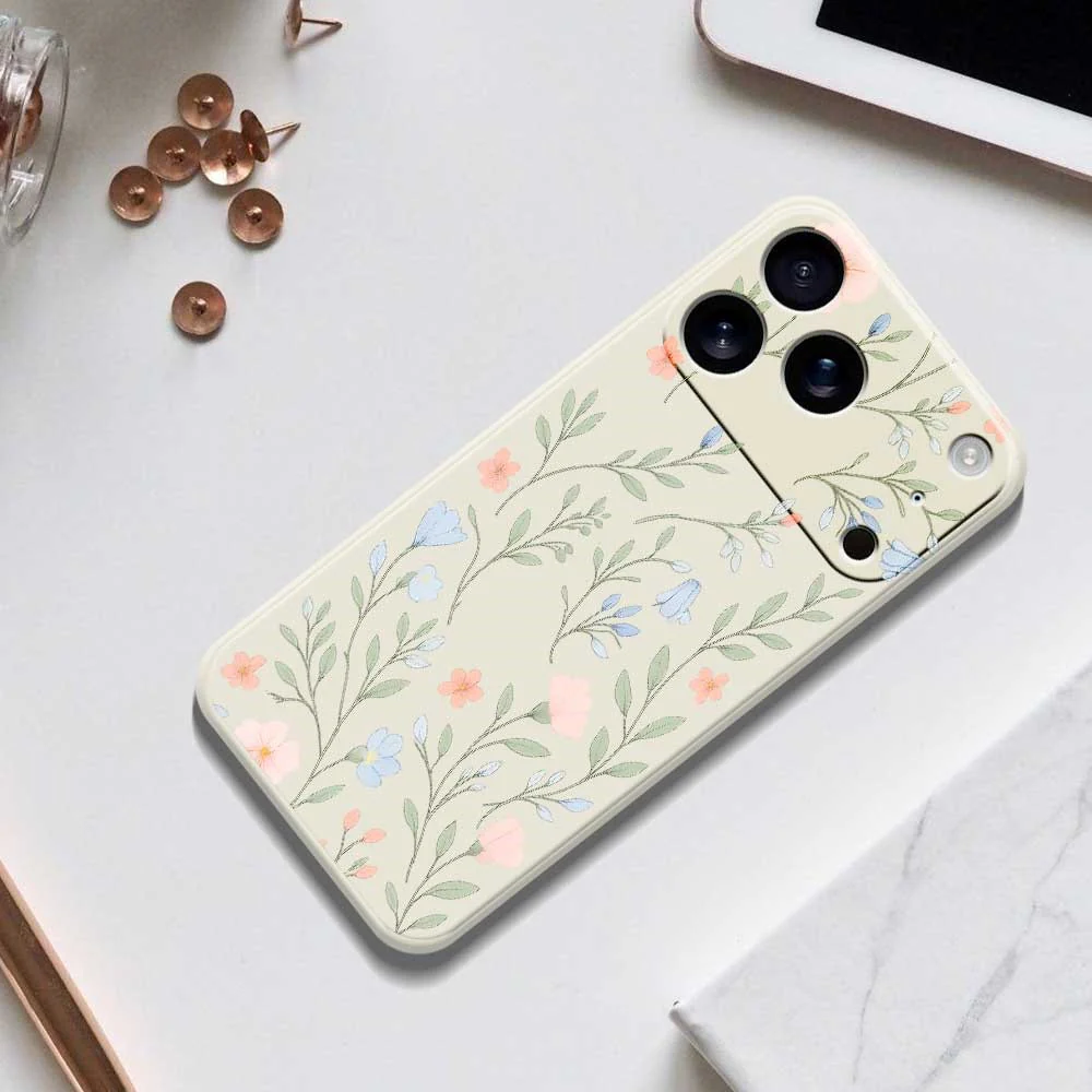 For iPhone 17 Pro Max Case Pink Blue Flowers Pattern Printing Straight Edge TPU Phone Back Cover - Beige - Image 8