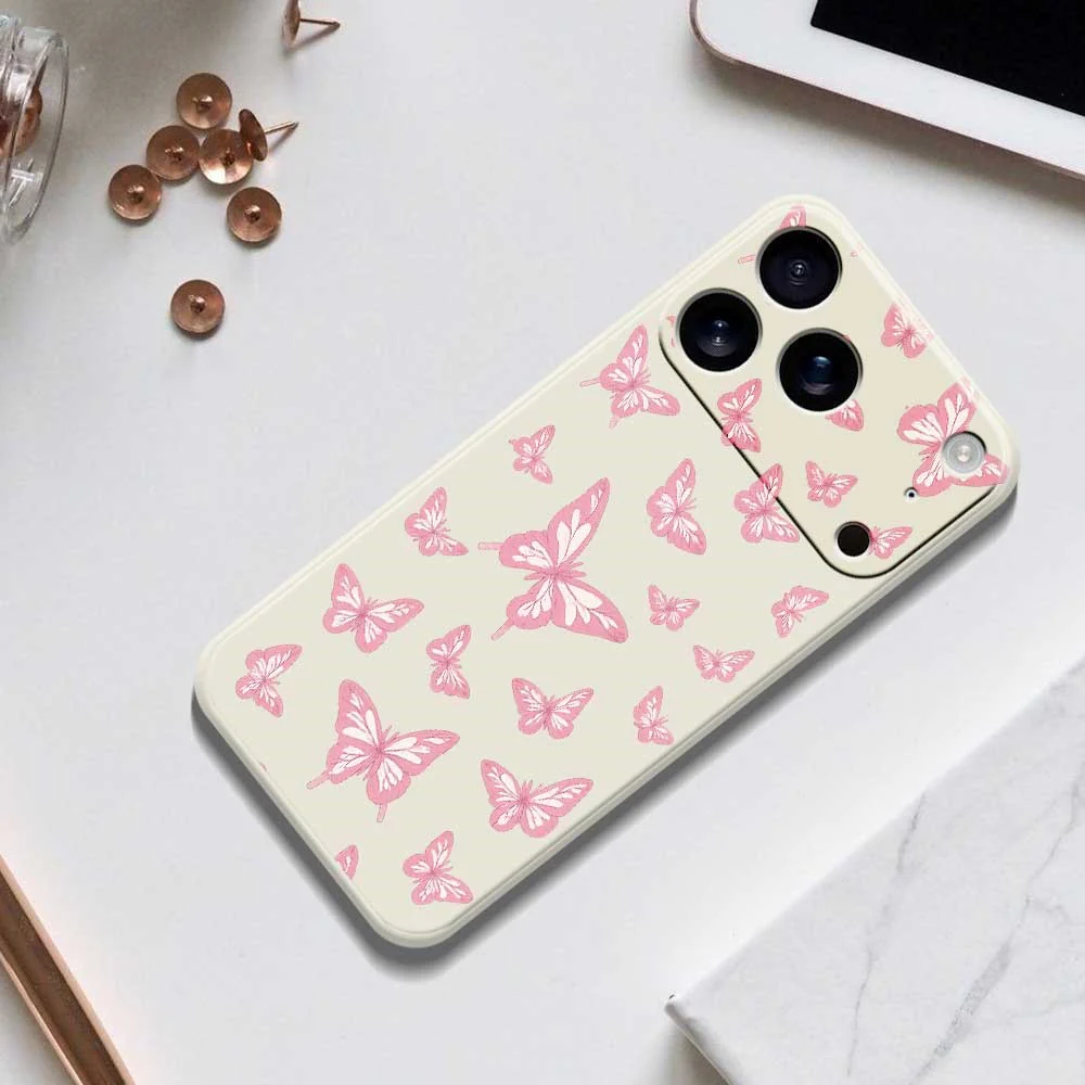 For iPhone 17 Pro Max Case Pink Butterflies Pattern Printing Straight Edge TPU Phone Back Cover - Black - Image 8