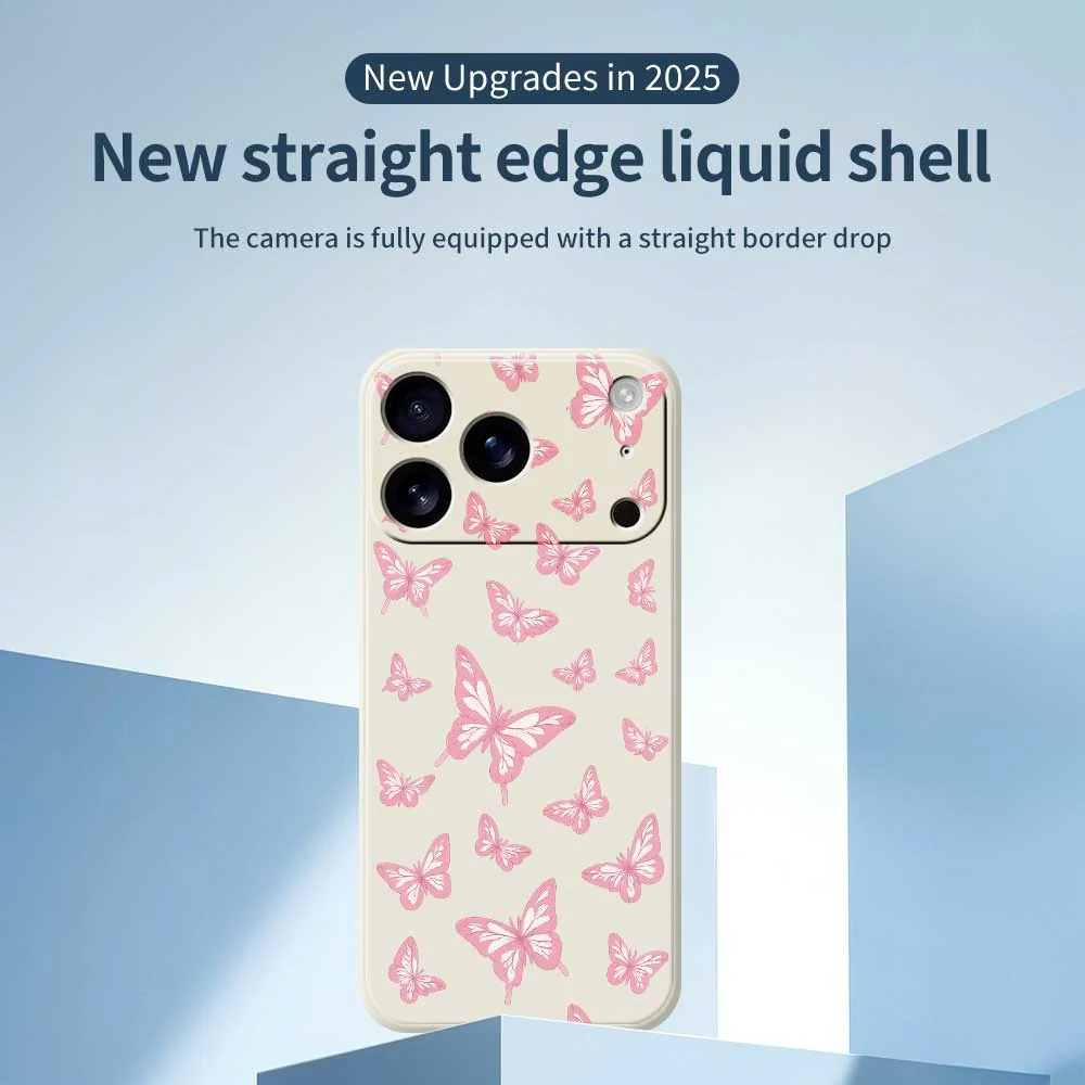 For iPhone 17 Pro Max Case Pink Butterflies Pattern Printing Straight Edge TPU Phone Back Cover - Green - Image 3