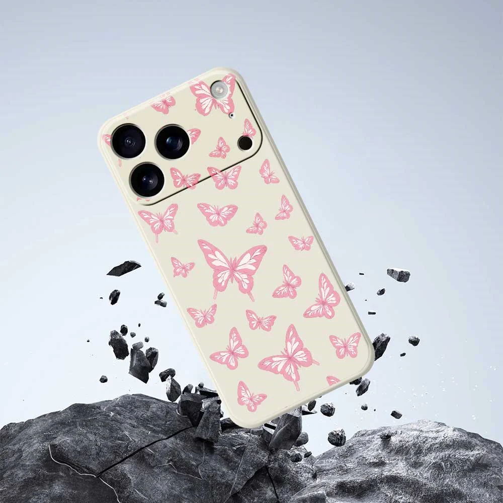 For iPhone 17 Pro Max Case Pink Butterflies Pattern Printing Straight Edge TPU Phone Back Cover - Green - Image 7