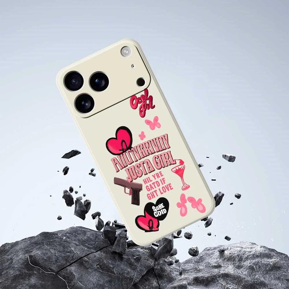 For iPhone 17 Pro Max Case Pink Elements Pattern Printing Straight Edge TPU Phone Back Cover - Beige - Image 7