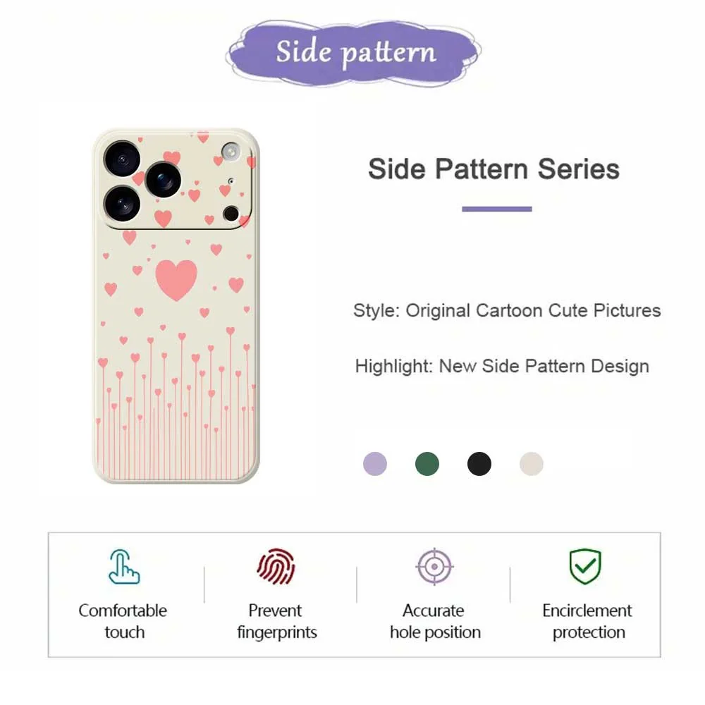 For iPhone 17 Pro Max Case Pink Love Pattern Printing Straight Edge TPU Phone Back Cover - Purple - Image 2