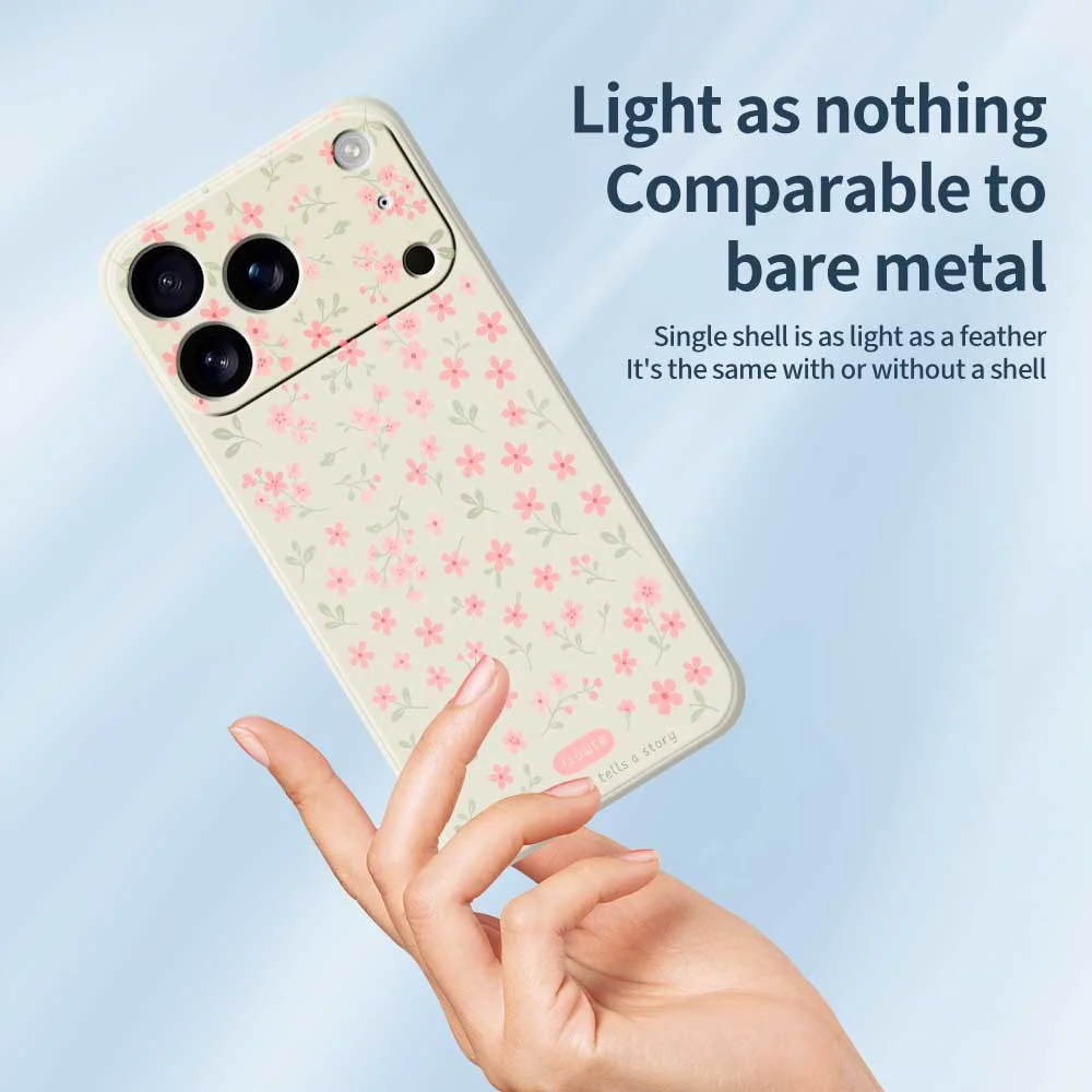 For iPhone 17 Pro Max Case Pink Small Flowers Pattern Printing Straight Edge TPU Phone Back Cover - Beige - Image 4
