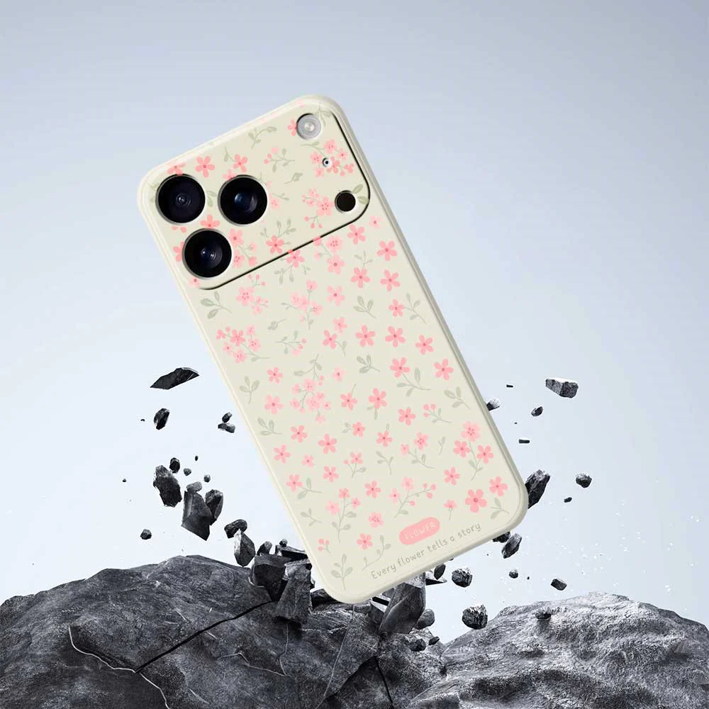 For iPhone 17 Pro Max Case Pink Small Flowers Pattern Printing Straight Edge TPU Phone Back Cover - Beige - Image 7