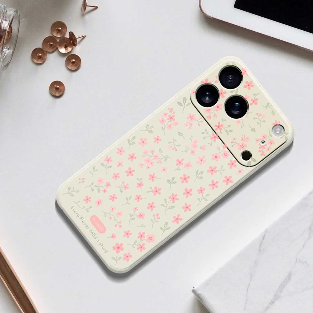 For iPhone 17 Pro Max Case Pink Small Flowers Pattern Printing Straight Edge TPU Phone Back Cover - Green - Image 8
