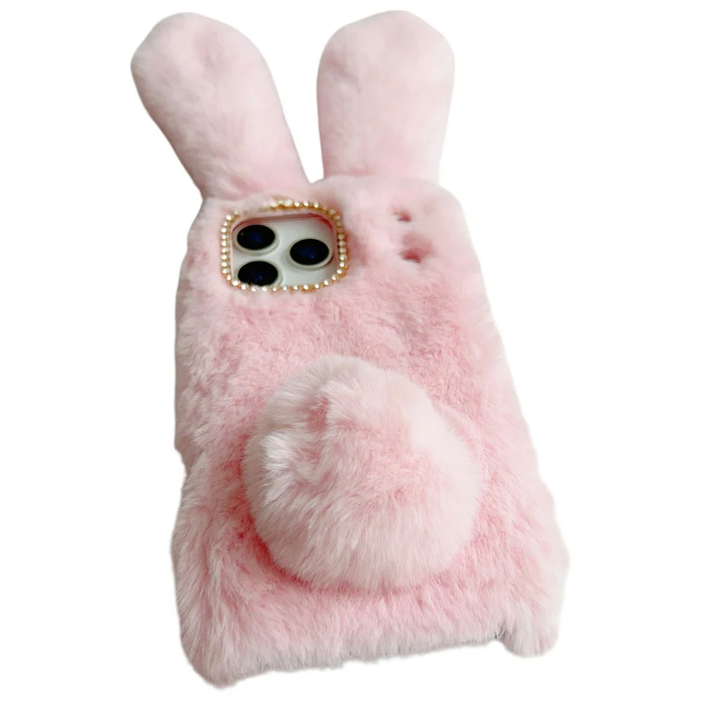 For iPhone 17 Pro Max Case Plush Cute Bunny Winter Fluffy TPU Phone Cover - Brown - Image 6