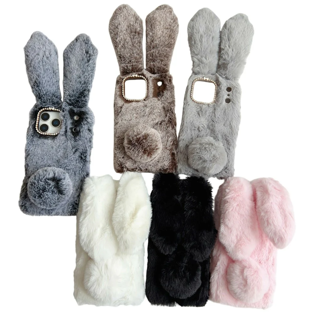For iPhone 17 Pro Max Case Plush Cute Bunny Winter Fluffy TPU Phone Cover - Brown - Image 8