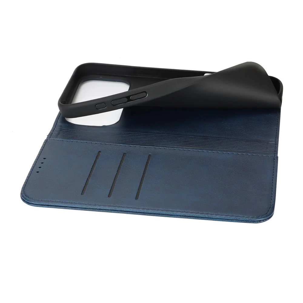 For iPhone 17 Pro Max Case PU Leather Calf Textured Magnetic Closing Smart Phone Cover - Dark Blue - Image 5