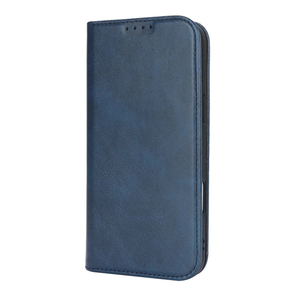 For iPhone 17 Pro Max Case PU Leather Calf Textured Magnetic Closing Smart Phone Cover - Dark Blue - Image 7