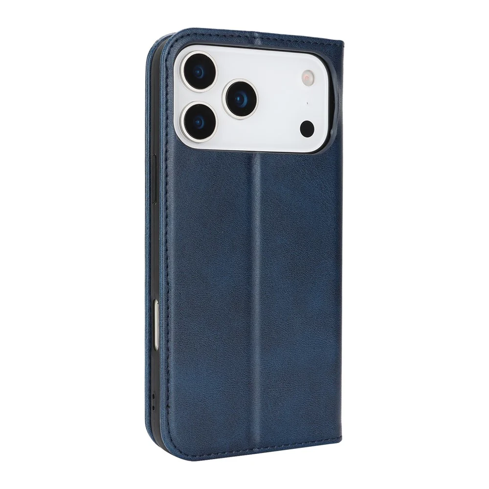 For iPhone 17 Pro Max Case PU Leather Calf Textured Magnetic Closing Smart Phone Cover - Dark Blue - Image 8