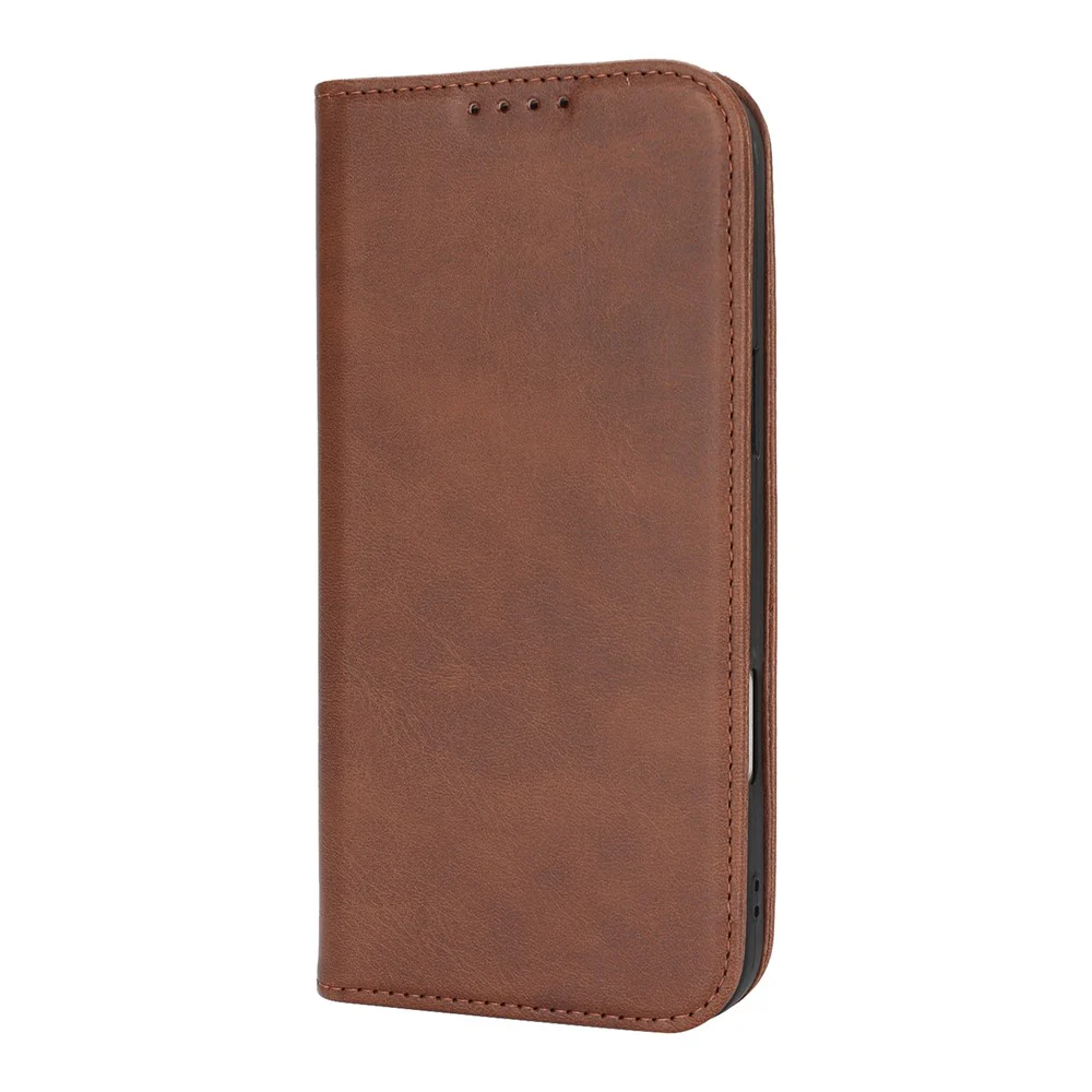For iPhone 17 Pro Max Case PU Leather Calf Textured Magnetic Closing Smart Phone Cover - Dark Brown - Image 7