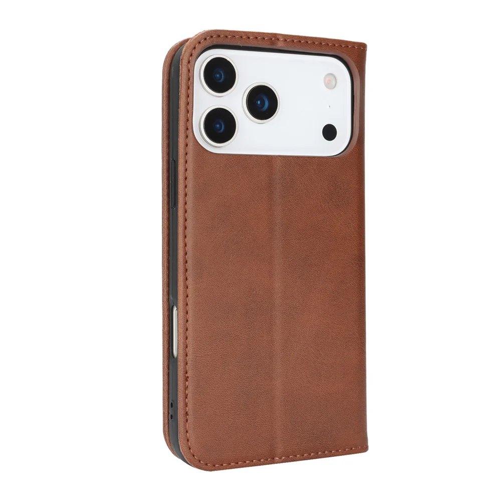 For iPhone 17 Pro Max Case PU Leather Calf Textured Magnetic Closing Smart Phone Cover - Dark Brown - Image 8
