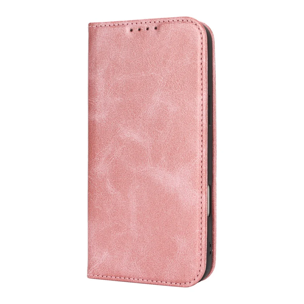 For iPhone 17 Pro Max Case PU Leather Calf Textured Magnetic Closing Smart Phone Cover - Rose Gold - Image 7