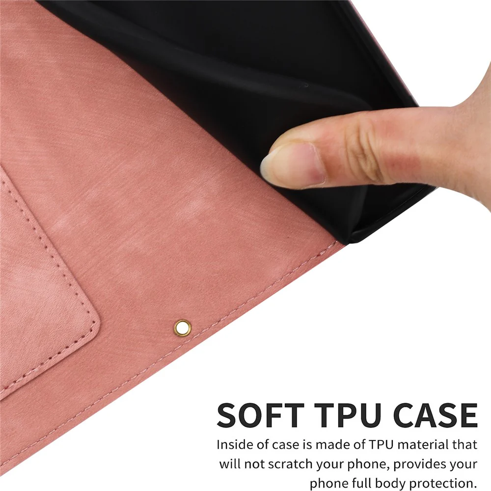 For iPhone 17 Pro Max Case PU Leather Floral Phone Cover with Card Slots / Wrist Strap - Pink - Image 6