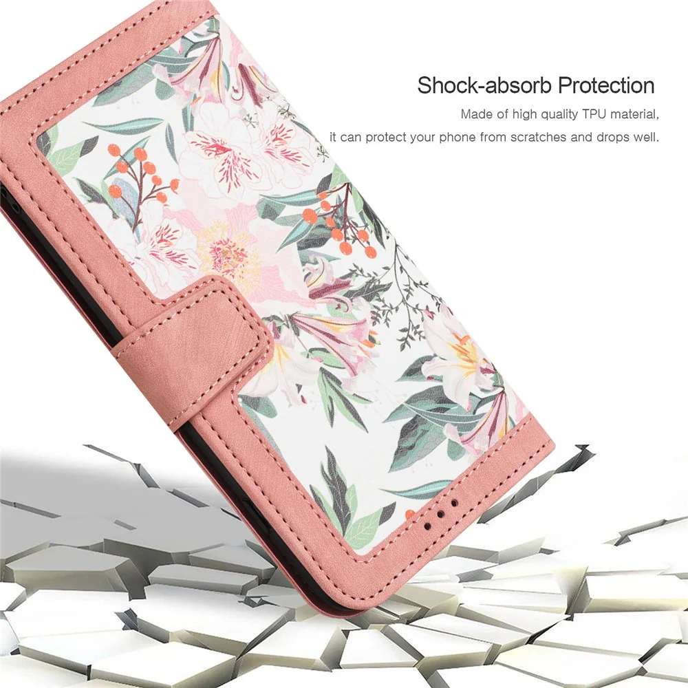For iPhone 17 Pro Max Case PU Leather Floral Phone Cover with Card Slots / Wrist Strap - Pink - Image 7