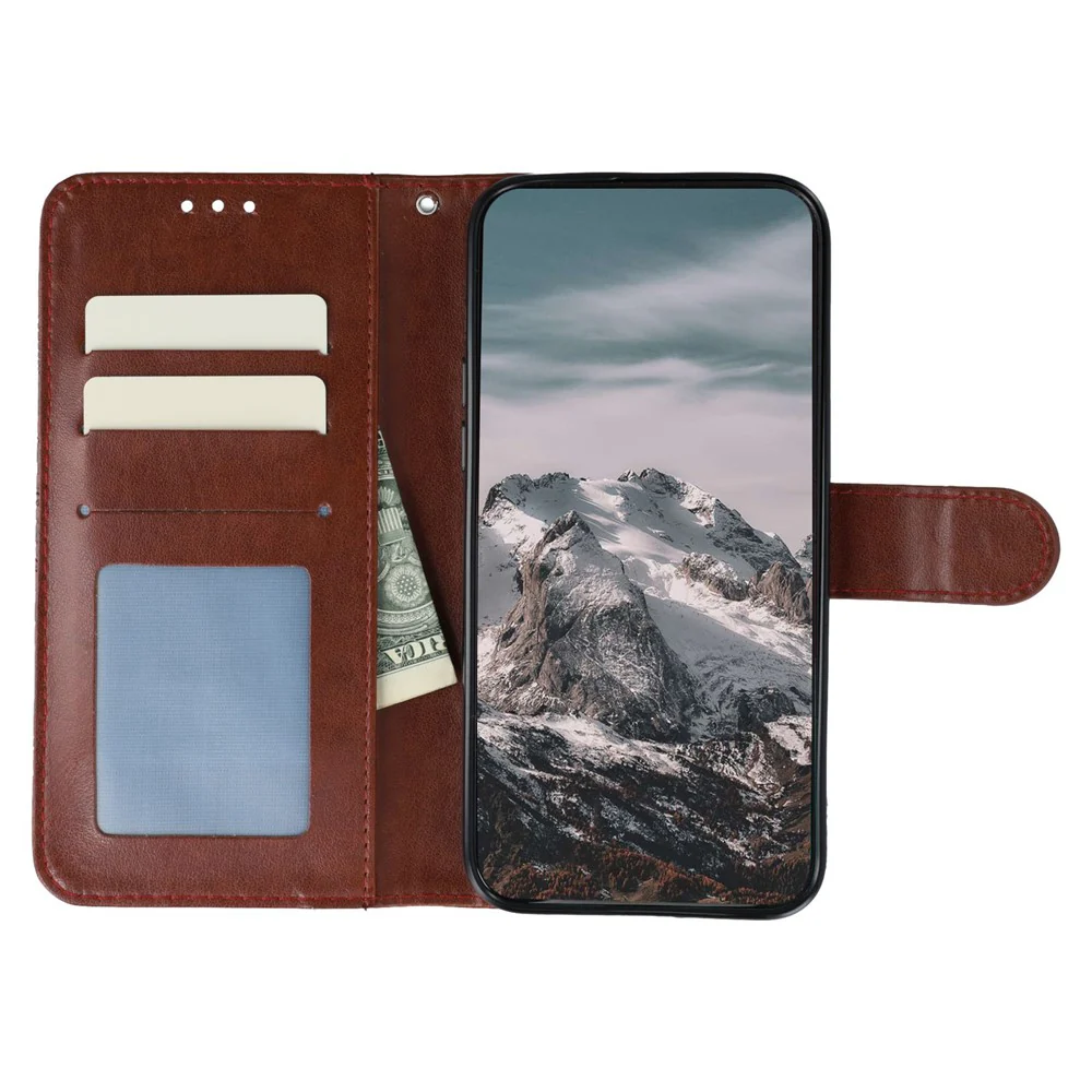 For iPhone 17 Pro Max Case PU Leather Mandala Imprinted Design Wallet Phone Cover with Wrist Strap - Brown - Image 2