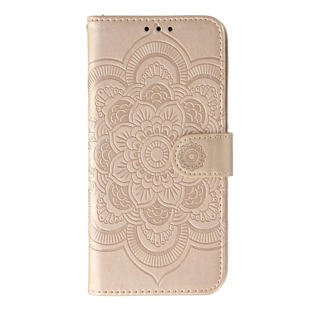 For iPhone 17 Pro Max Case PU Leather Mandala Imprinted Design Wallet Phone Cover with Wrist Strap - Rose Gold - Image 4