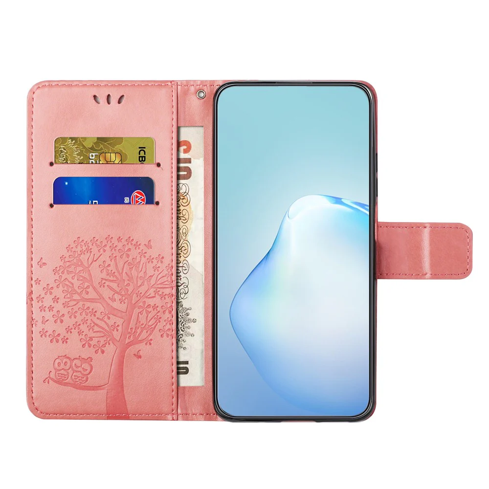 For iPhone 17 Pro Max Case PU Leather Owl Tree Imprinted Wallet Phone Cover with Strap - Pink - Image 3