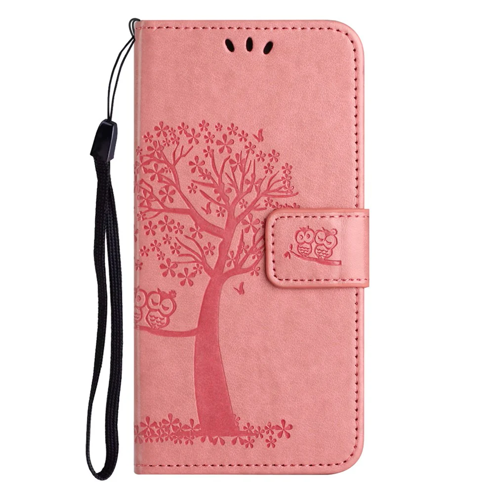 For iPhone 17 Pro Max Case PU Leather Owl Tree Imprinted Wallet Phone Cover with Strap - Pink - Image 4