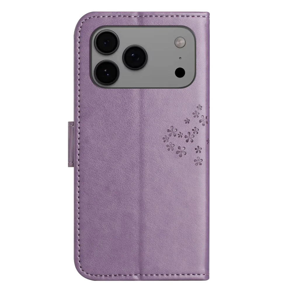 For iPhone 17 Pro Max Case PU Leather Owl Tree Imprinted Wallet Phone Cover with Strap - Purple - Image 5