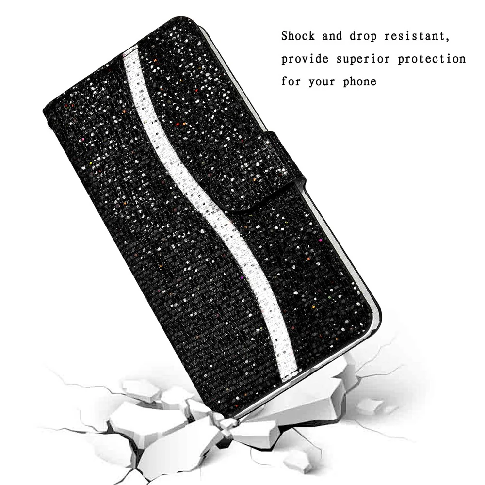 For iPhone 17 Pro Max Case PU Leather Wallet Card Slots Glitter Phone Cover - Black - Image 6