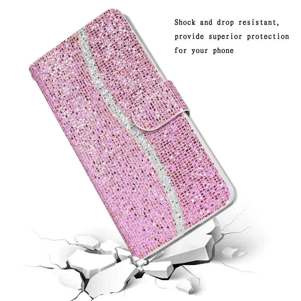 For iPhone 17 Pro Max Case PU Leather Wallet Card Slots Glitter Phone Cover - Pink - Image 6