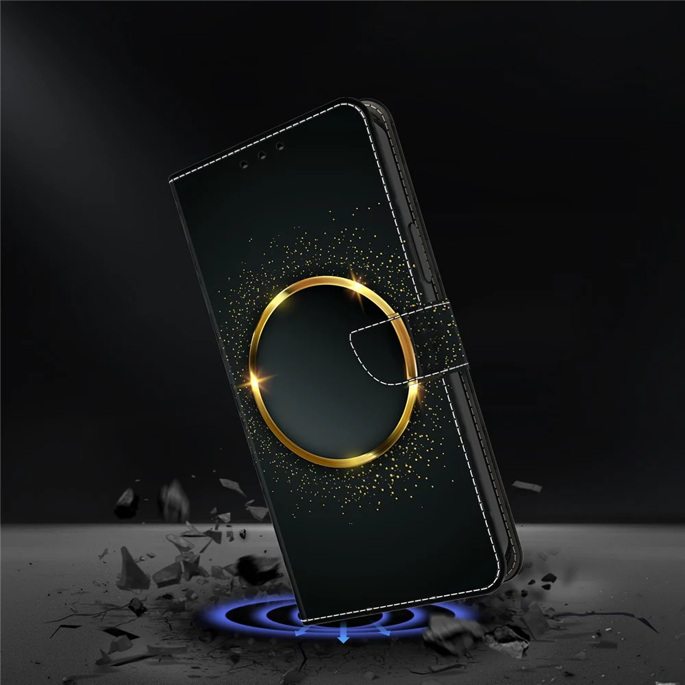 For iPhone 17 Pro Max Case PU Leather Wallet Phone Cover with Stand - Gold Ring - Image 4