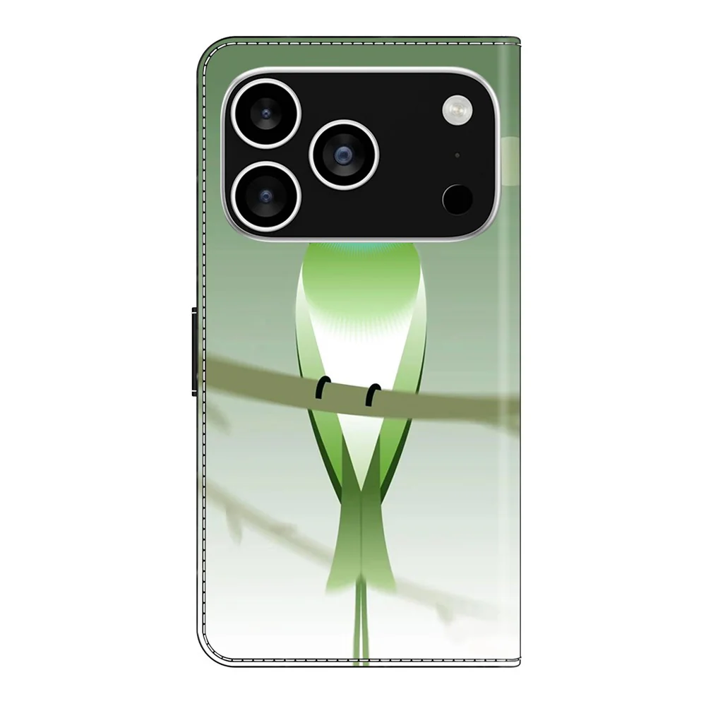 For iPhone 17 Pro Max Case PU Leather Wallet Phone Cover with Stand - Green Bird - Image 6