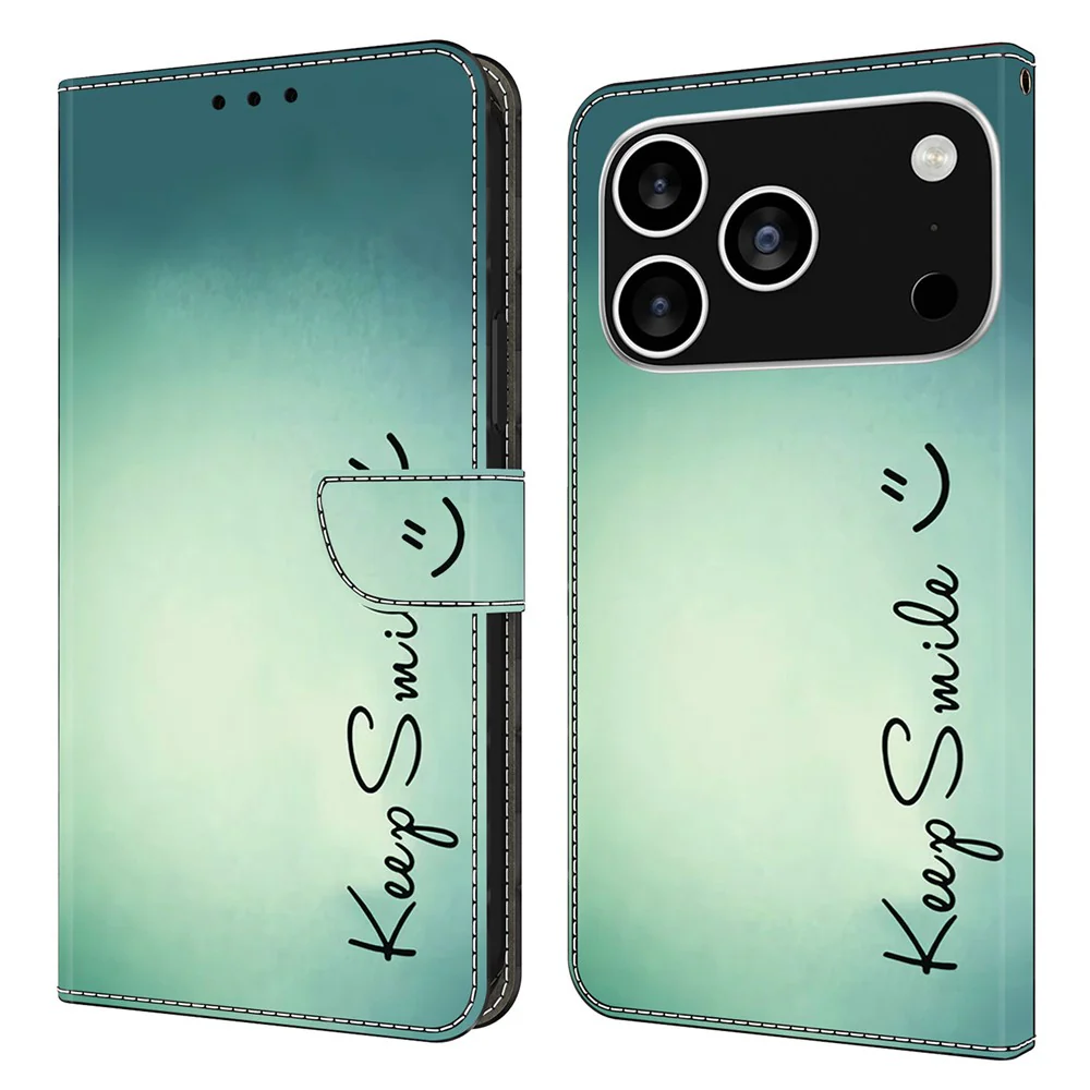 For iPhone 17 Pro Max Case PU Leather Wallet Phone Cover with Stand - Keep Smile