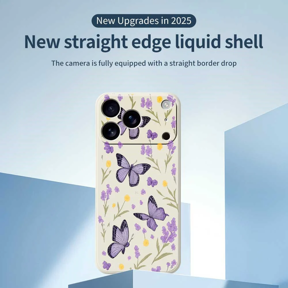 For iPhone 17 Pro Max Case Purple Butterflies Pattern Printing Straight Edge TPU Phone Back Cover - Green - Image 3
