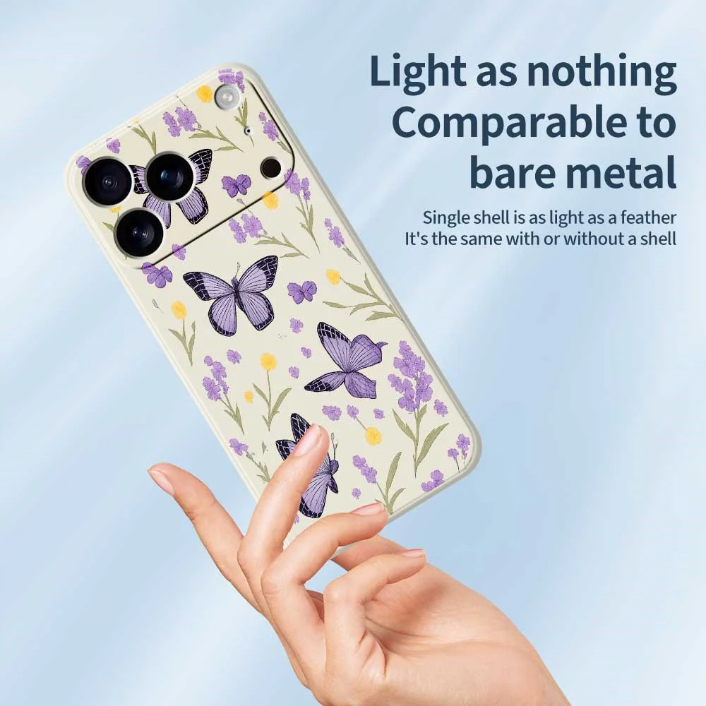For iPhone 17 Pro Max Case Purple Butterflies Pattern Printing Straight Edge TPU Phone Back Cover - Green - Image 4