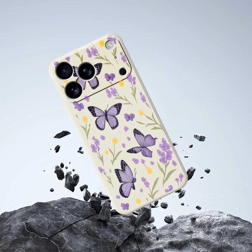 For iPhone 17 Pro Max Case Purple Butterflies Pattern Printing Straight Edge TPU Phone Back Cover - Green - Image 7