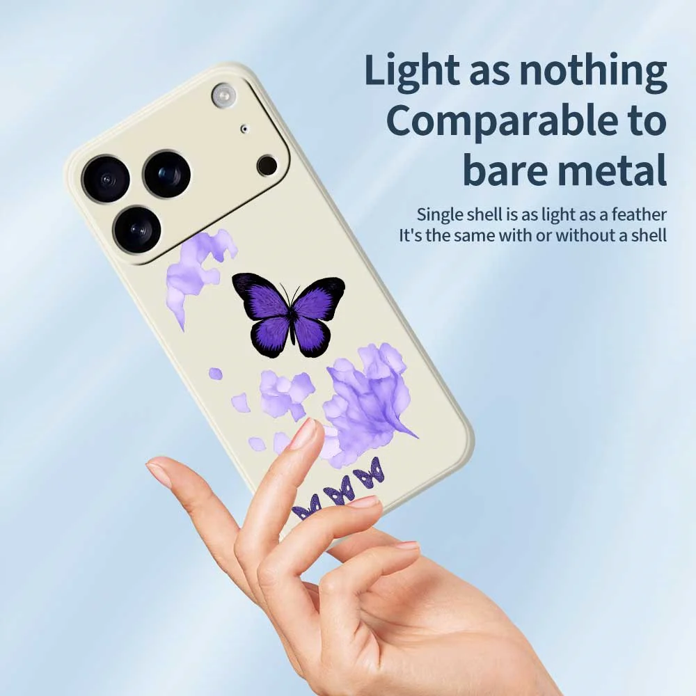 For iPhone 17 Pro Max Case Purple Butterfly Pattern Printing Straight Edge TPU Phone Back Cover - Green - Image 3